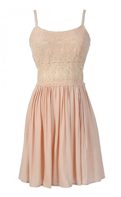 Peace and Love Crochet Floral Lace Dress in Pale Pink